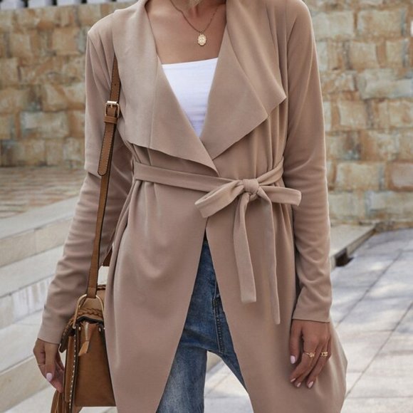 CHIC DOLLZ Suede Waterfall Collar Belted C… - Picture 6 of 6